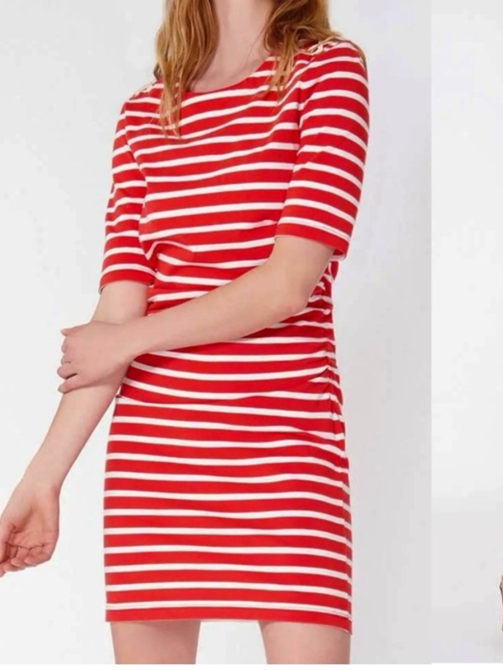 Veronica Beard Foley Ruched Red and White Striped Short-Sleeve Dress women’s  XS